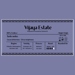 Wonderbean Vijaya Estate washed and sundried coffee front label with coffee details